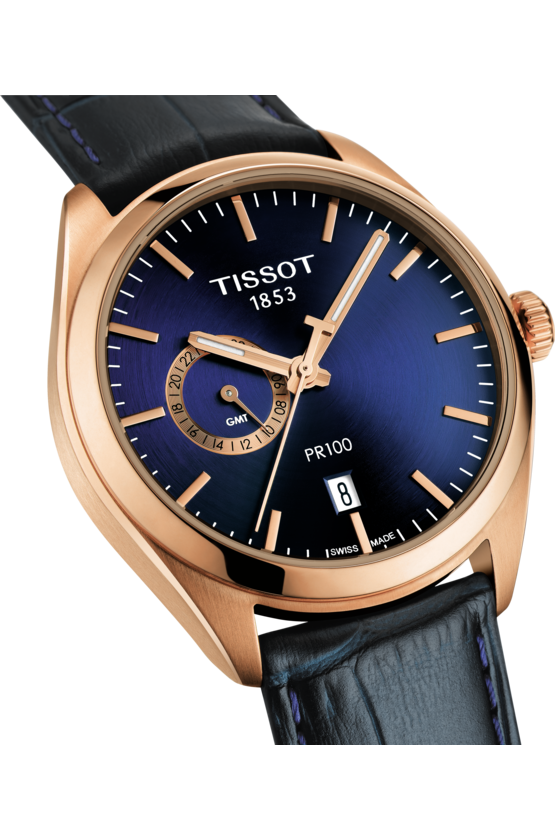 Tissot Tissot PR 100 Dual Time T101.452.36.041.00, t-classic швейцария мужские часы на браслете кожаный боковой вид