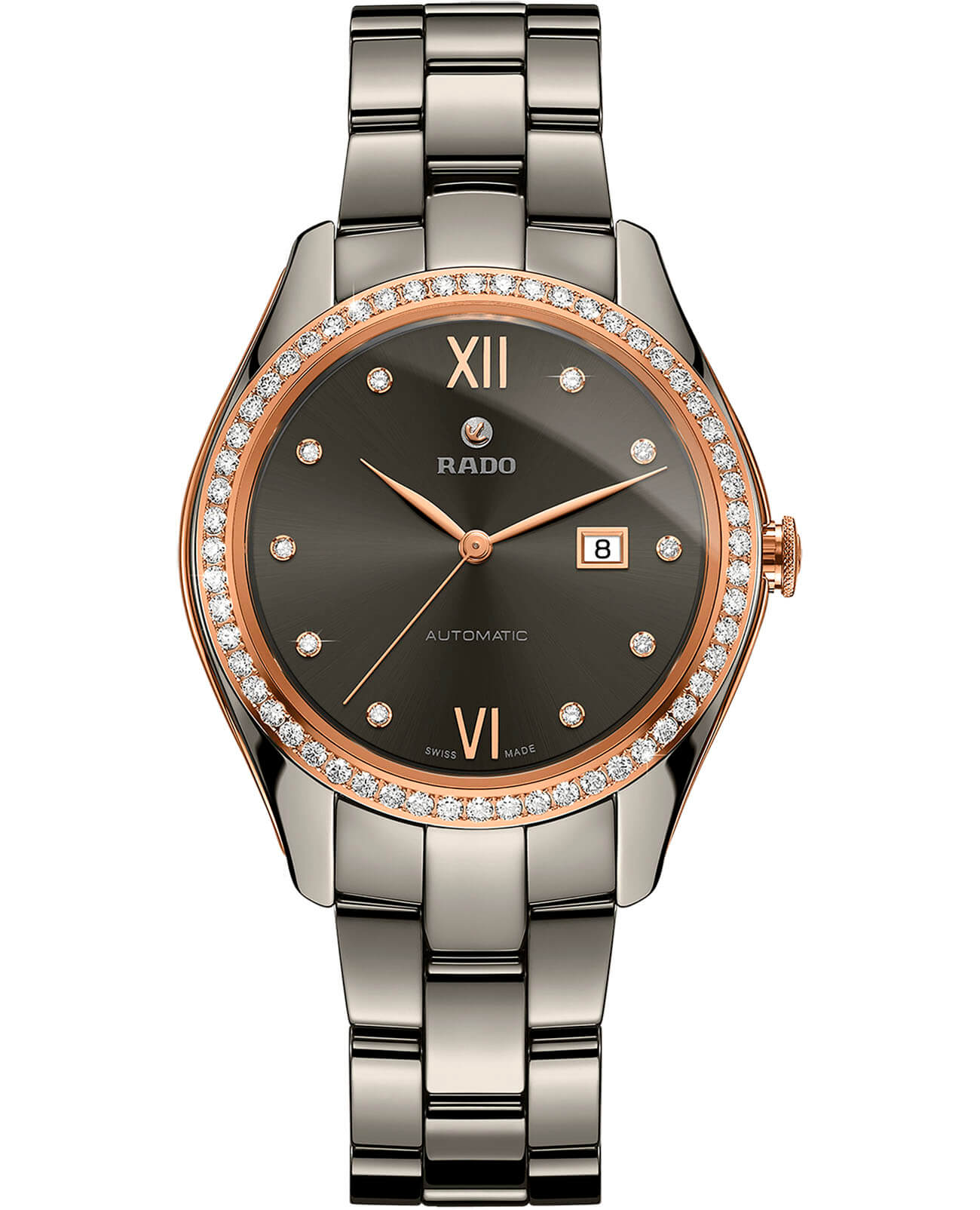 Rado Rado Hyperchrome Automatic Diamonds R32523702 Automatic R32523702 механические женские часы серый циферблат, браслет высокотехнологичная плазменная керамика + ceramos™ — вид спереди