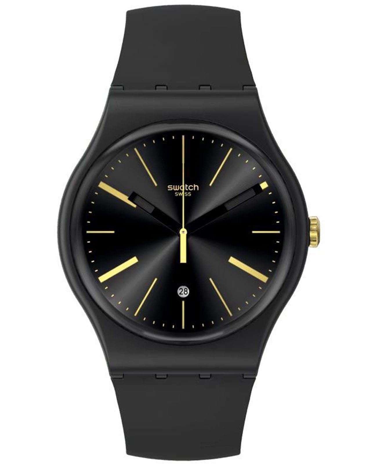 Swatch Swatch New Gent Biosourced SO29B403  SO29B403 кварцевые мужские часы черный циферблат, браслет биоматериал — вид спереди