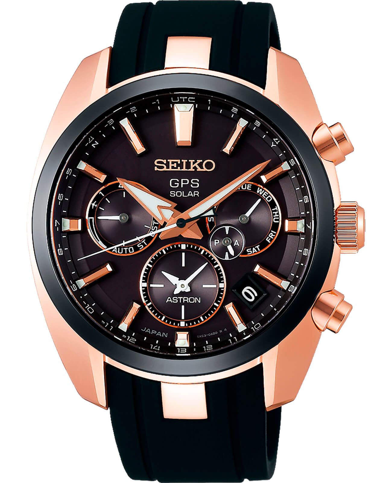 Seiko Seiko Astron GPS Solar SSH024J1  SSH024J1 автокварц (кинетик) мужские часы черный циферблат, браслет силикон — вид спереди