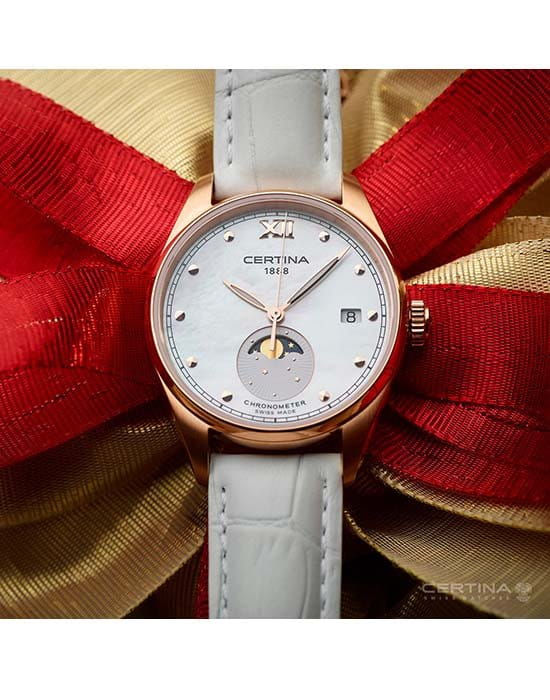 Certina Certina DS-8 Lady Moon Phase C033.257.36.118.00, sport швейцария женские часы на браслете кожаный боковой вид