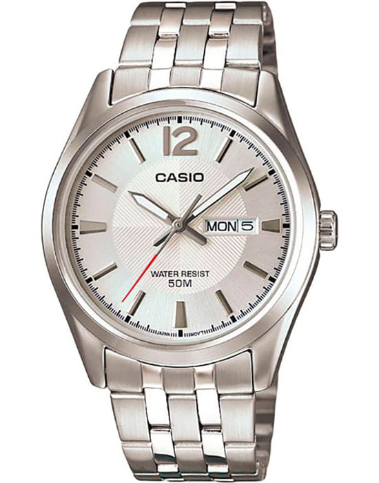 Casio Casio Collection MTP-1335D-7AVDF (MTP-1335D-7A)  MTP-1335D-7A кварцевые мужские часы серебристый циферблат, браслет нержавеющая сталь — вид спереди