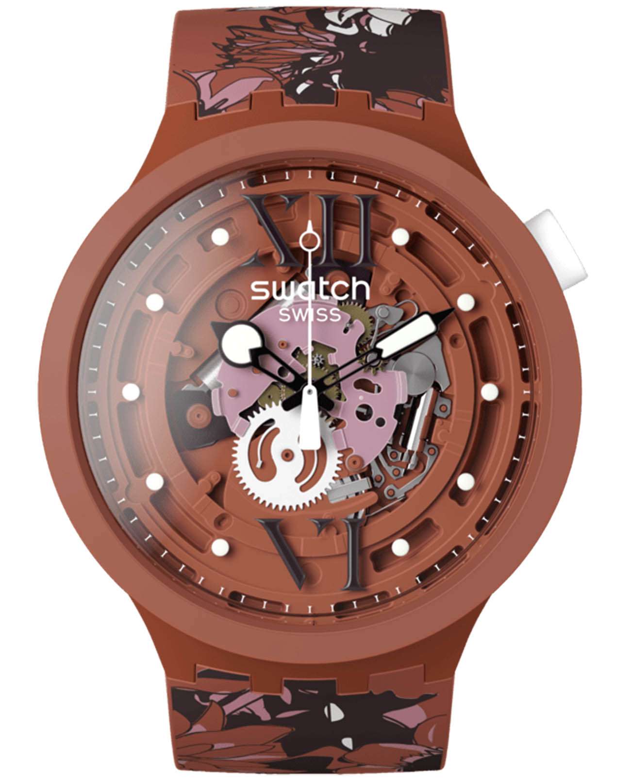 Swatch Swatch Big Bold Biosourced Lacquered SB05C100  SB05C100 кварцевые мужские часы коричневый циферблат, браслет биоматериал — вид спереди