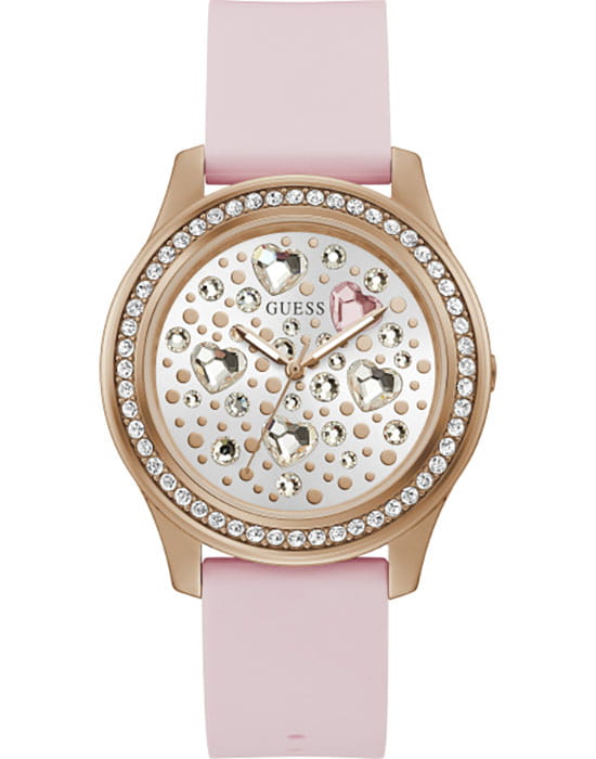 Guess GUESS GW0006L2  GW0006L2 кварцевые женские часы серебристый циферблат, браслет силикон — вид спереди
