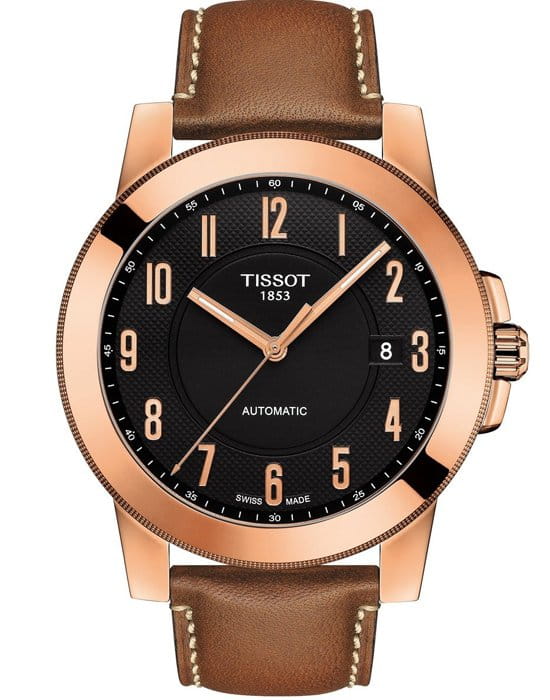 Tissot Tissot Gentleman Swissmatic T098.407.36.052.01 Gentleman T0984073605201 механические мужские часы черный циферблат, браслет кожаный — вид спереди