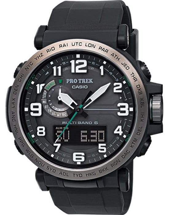 Casio Casio Pro Trek PRW-6600Y-1E PRW PRW-6600Y-1E кварцевые мужские часы черный циферблат, браслет полимер — вид спереди