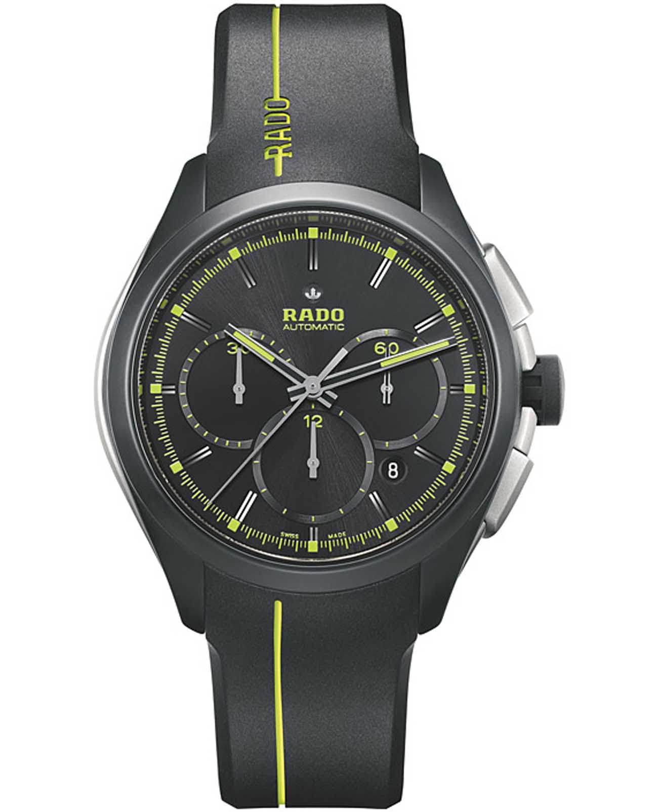 Rado Rado HyperChrome Automatic Chronograph R32525179 Automatic R32525179 механические мужские часы черный циферблат, браслет каучук — вид спереди
