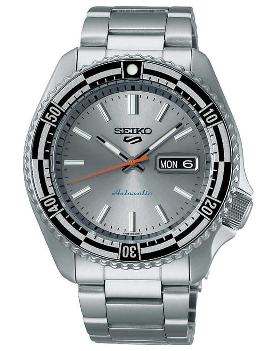 Seiko Seiko 5 Sports SRPK09K1  SRPK09K1 механические мужские часы серый циферблат, браслет нержавеющая сталь — вид спереди