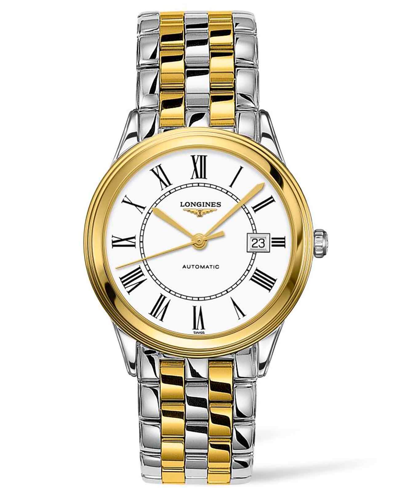 Longines Longines Flagship L4.974.3.21.7  L49743217 механические женские часы белый циферблат, браслет сталь c pvd покрытием — вид спереди