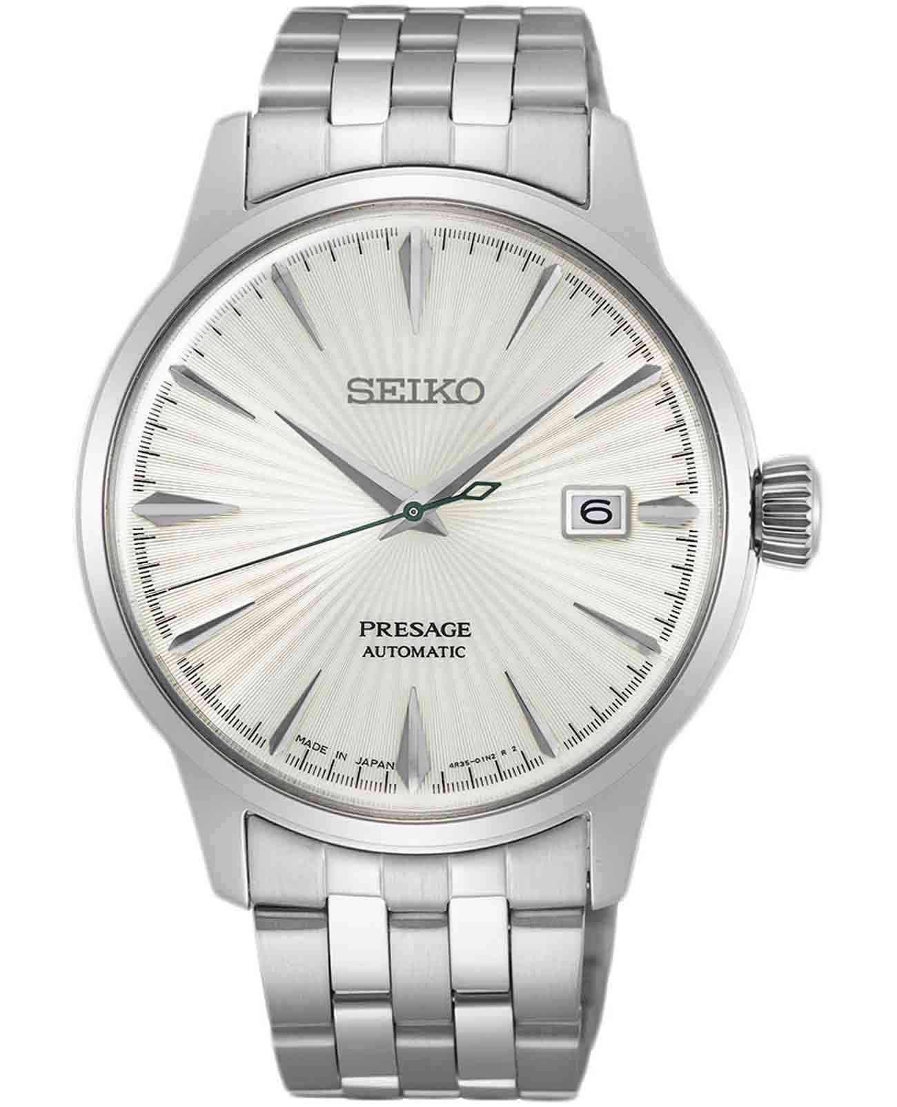 Seiko Seiko Presage SRPG23J1  SRPG23J1 механические мужские часы серебристый циферблат, браслет нержавеющая сталь — вид спереди