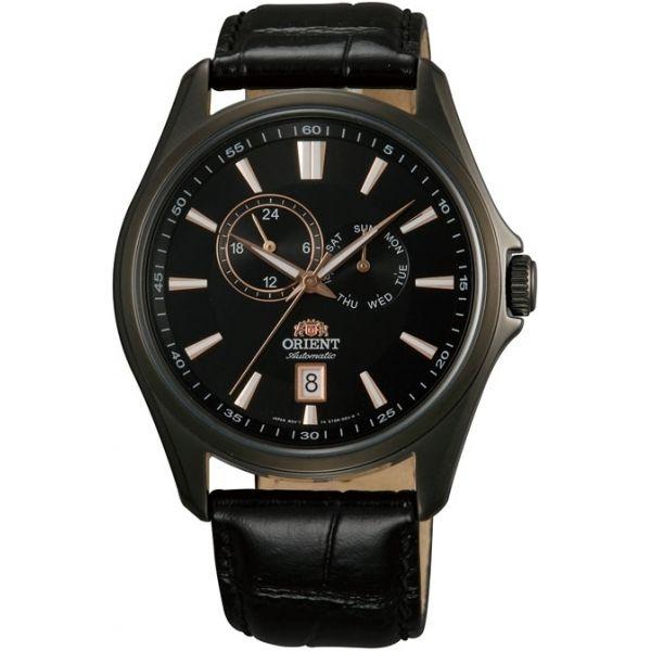 Orient Orient ET0R001B (FET0R001B)  FET0R001B механические мужские часы черный циферблат, браслет кожа + текстиль — вид спереди
