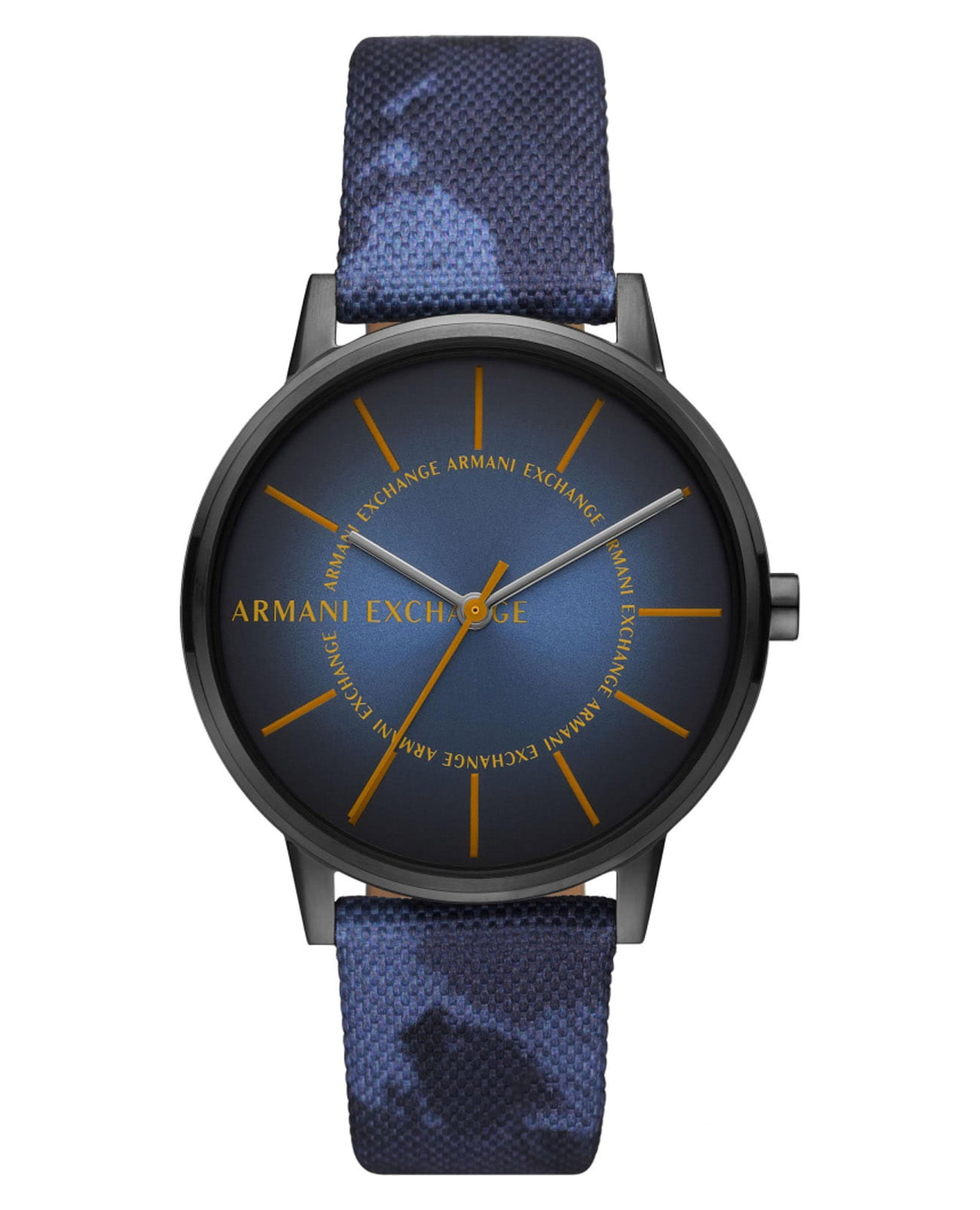 Armani Exchange Armani Exchange Cayde AX2750  AX2750 кварцевые мужские часы синий циферблат, браслет кожа + текстиль — вид спереди