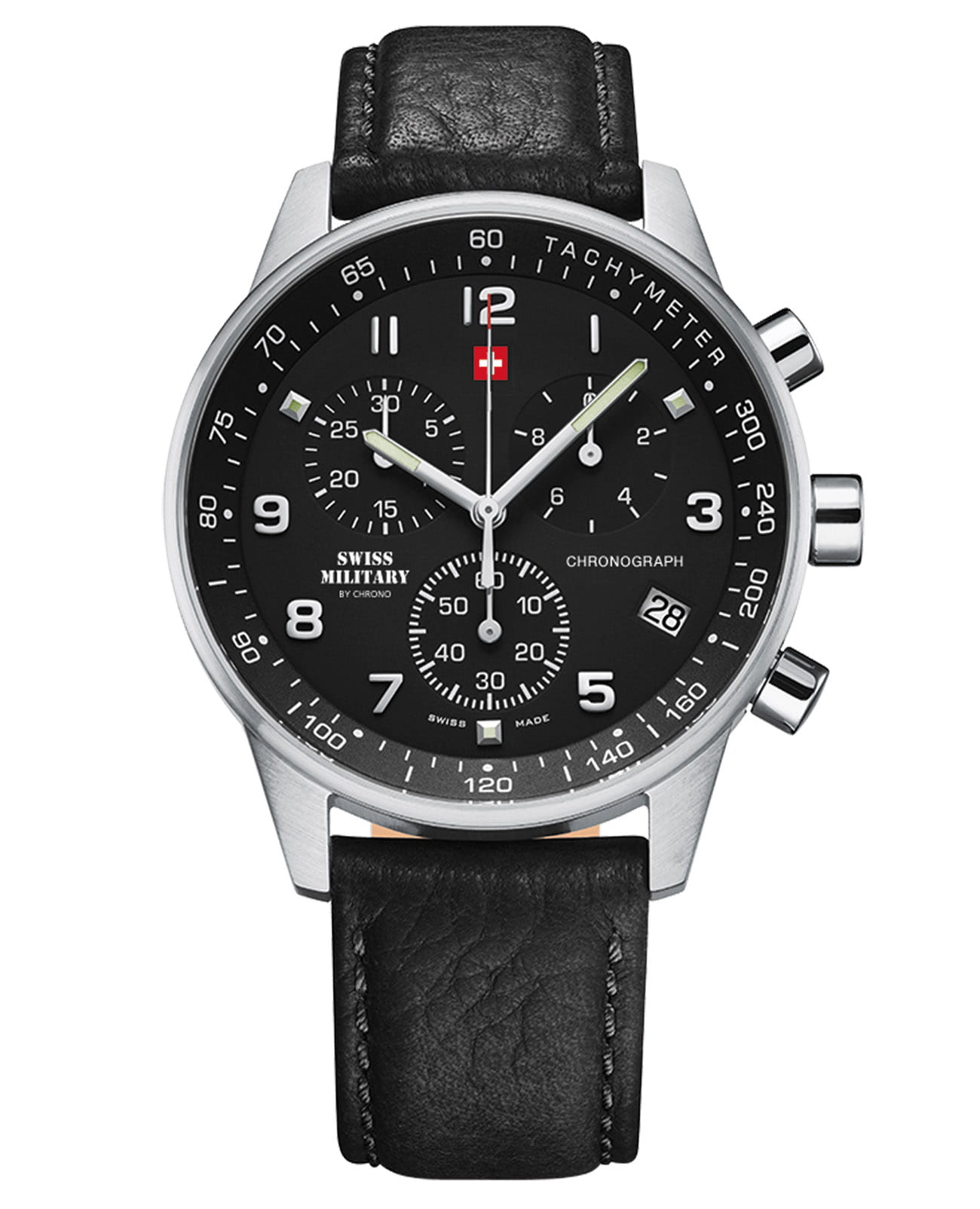 Swiss Military by Chrono Swiss Military by Chrono SM34012.05  SM34012.05 автокварц (кинетик) мужские часы черный циферблат, браслет кожаный — вид спереди