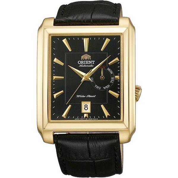 Orient Orient ESAE008B (FESAE008B)  FESAE008B механические мужские часы черный циферблат, браслет кожа + текстиль — вид спереди