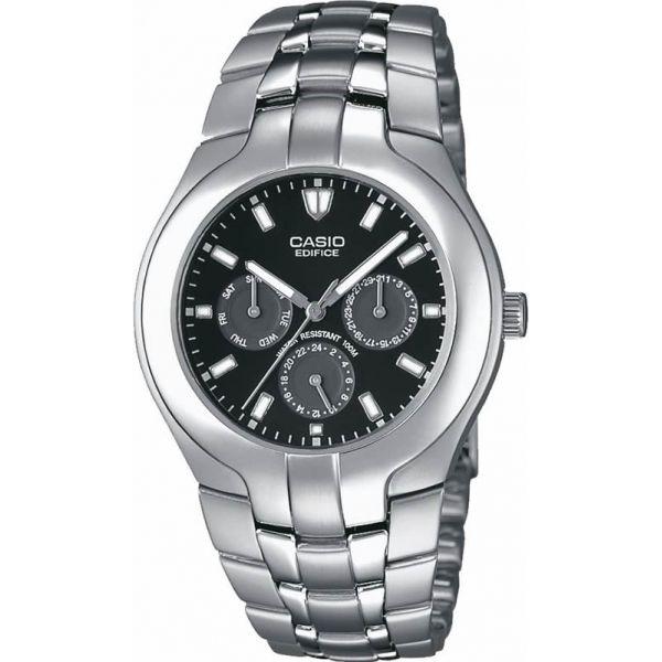 Casio Casio Edifice EF-304D-1A EF EF-304D-1A автокварц (кинетик) мужские часы черный циферблат, браслет нержавеющая сталь — вид спереди