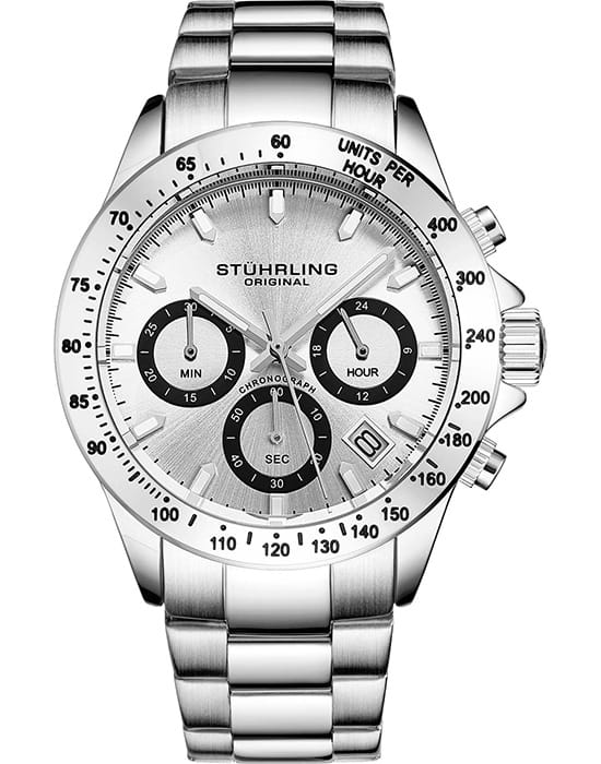 Stuhrling Stuhrling Monaco 3960.9  3960.9 кварцевые мужские часы серебристый циферблат, браслет нержавеющая сталь — вид спереди