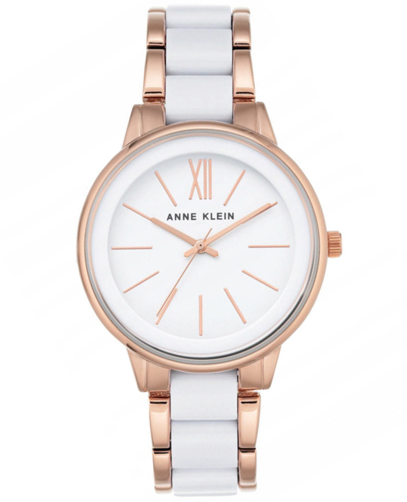 Anne Klein Anne Klein Plastic 1412WTRG  1412WTRG кварцевые женские часы белый циферблат, браслет сталь c pvd покрытием + пластик — вид спереди