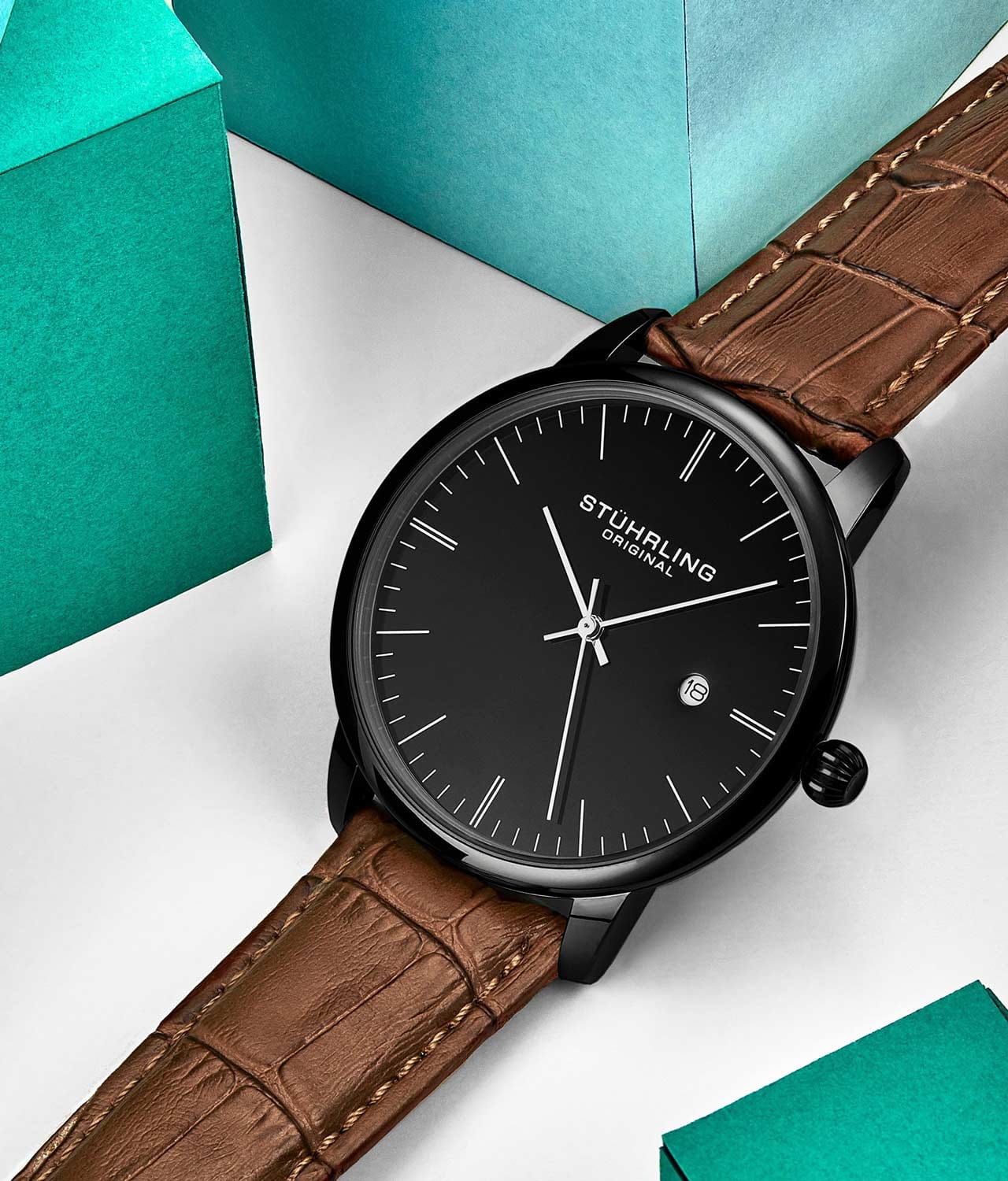 Stuhrling Stuhrling Rasa 3997.5 мужские часы черный циферблат на запястье