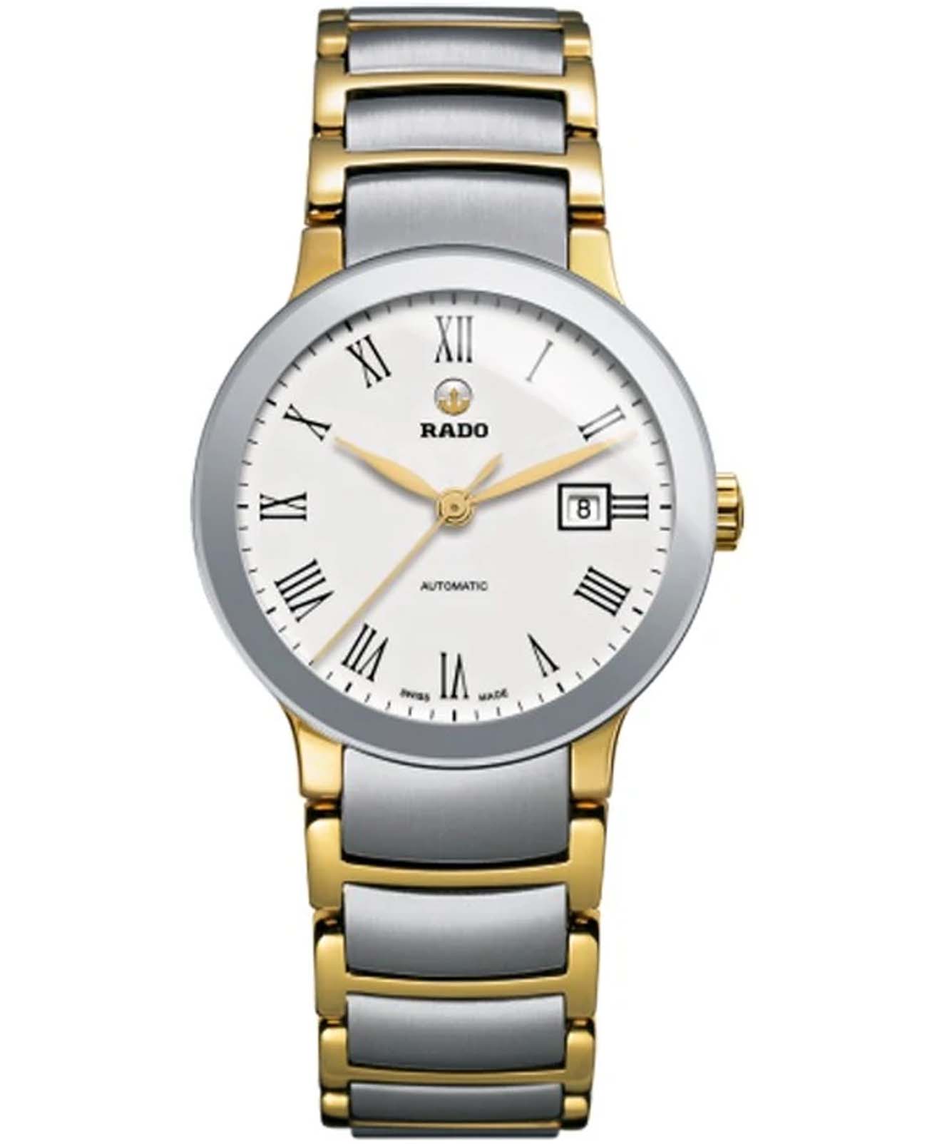 Rado Rado Centrix R30530013 Automatic R30530013 механические женские часы белый циферблат, браслет нержавеющая сталь с pvd-покрытием — вид спереди