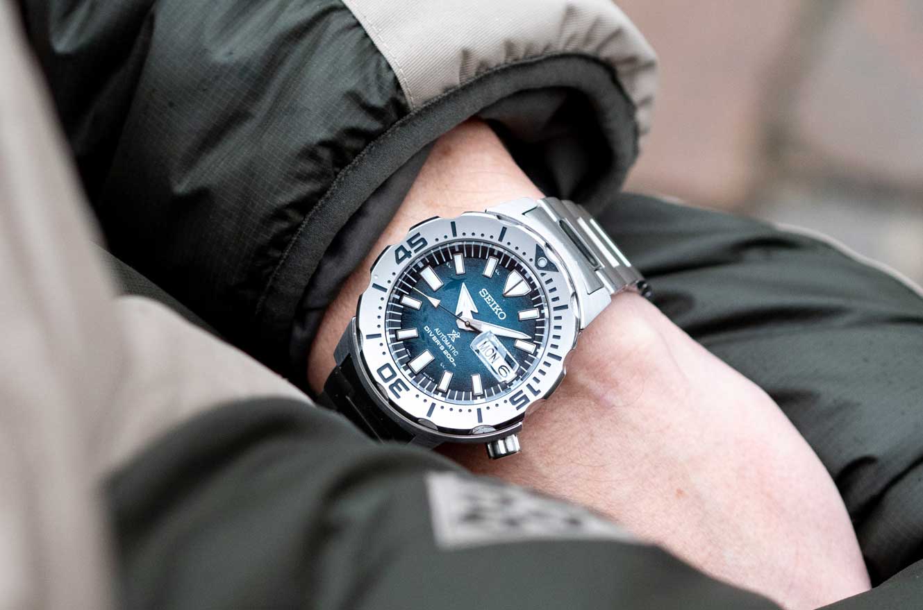 Seiko Seiko Prospex SRPH75K1 механические мужские часы часы крупный план синий циферблата