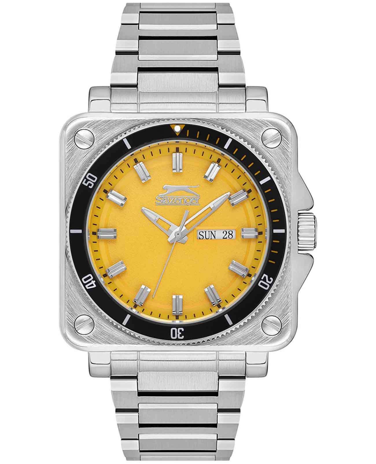 Slazenger Slazenger SL.09.2232.1.07  SL.09.2232.1.07 кварцевые мужские часы желтый циферблат, браслет нержавеющая сталь — вид спереди