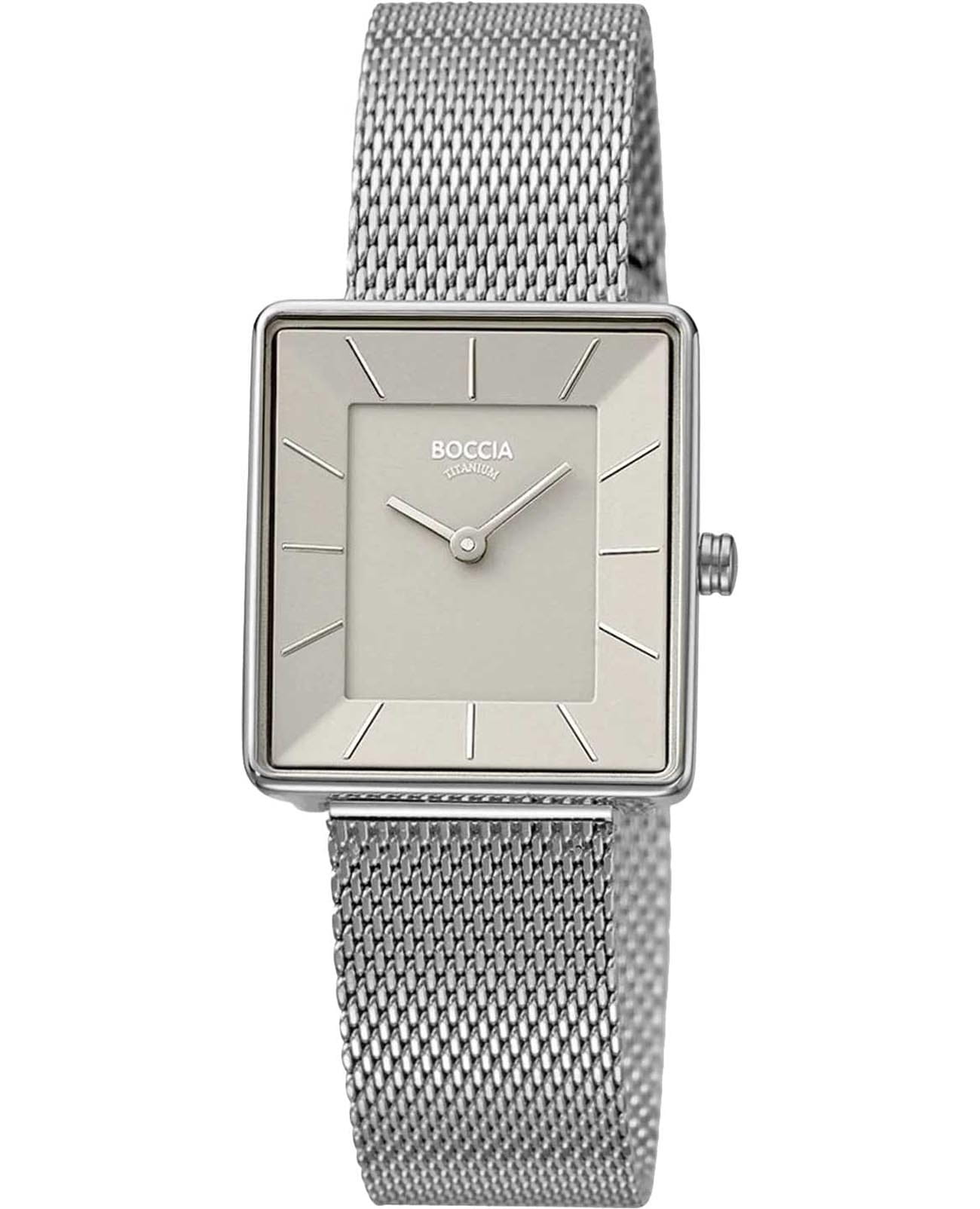 Boccia Titanium Boccia Titanium Rectangular 3351-05  3351-05 кварцевые женские часы белый циферблат, браслет нержавеющая сталь — вид спереди
