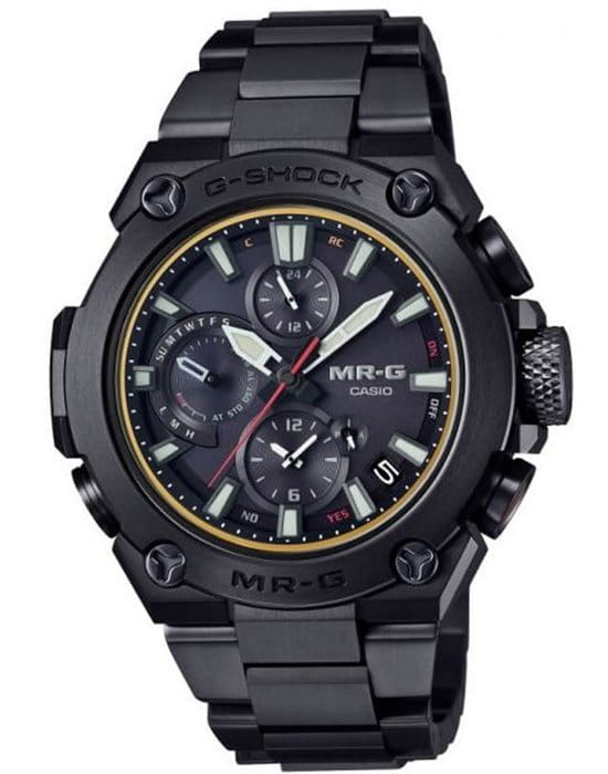 Casio Casio G-Shock MRG-B1000B-1A MRG MRG-B1000B-1A электронные мужские часы черный циферблат, браслет 18-каратное желтое золото — вид спереди