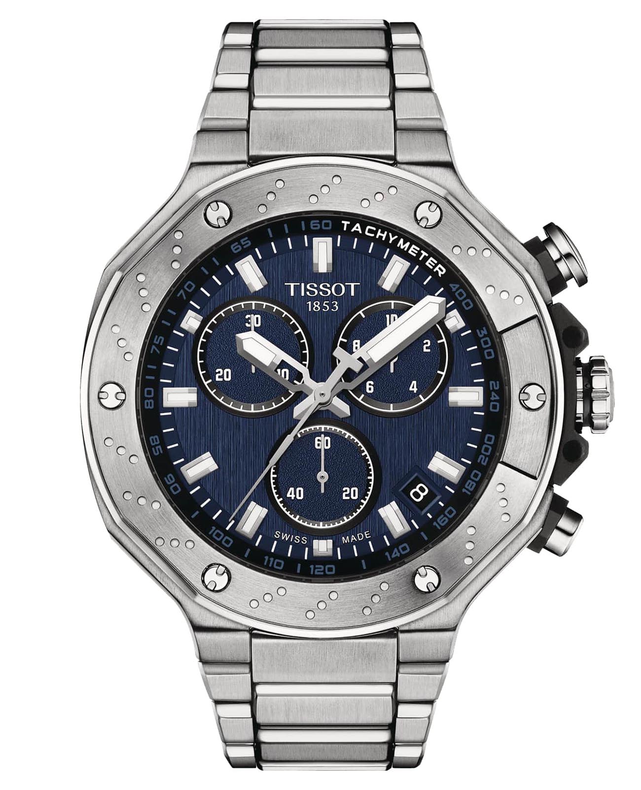 Tissot Tissot T-Race Chronograph 2022 T141.417.11.041.00 T Race T1414171104100 кварцевые мужские часы синий циферблат, браслет нержавеющая сталь — вид спереди