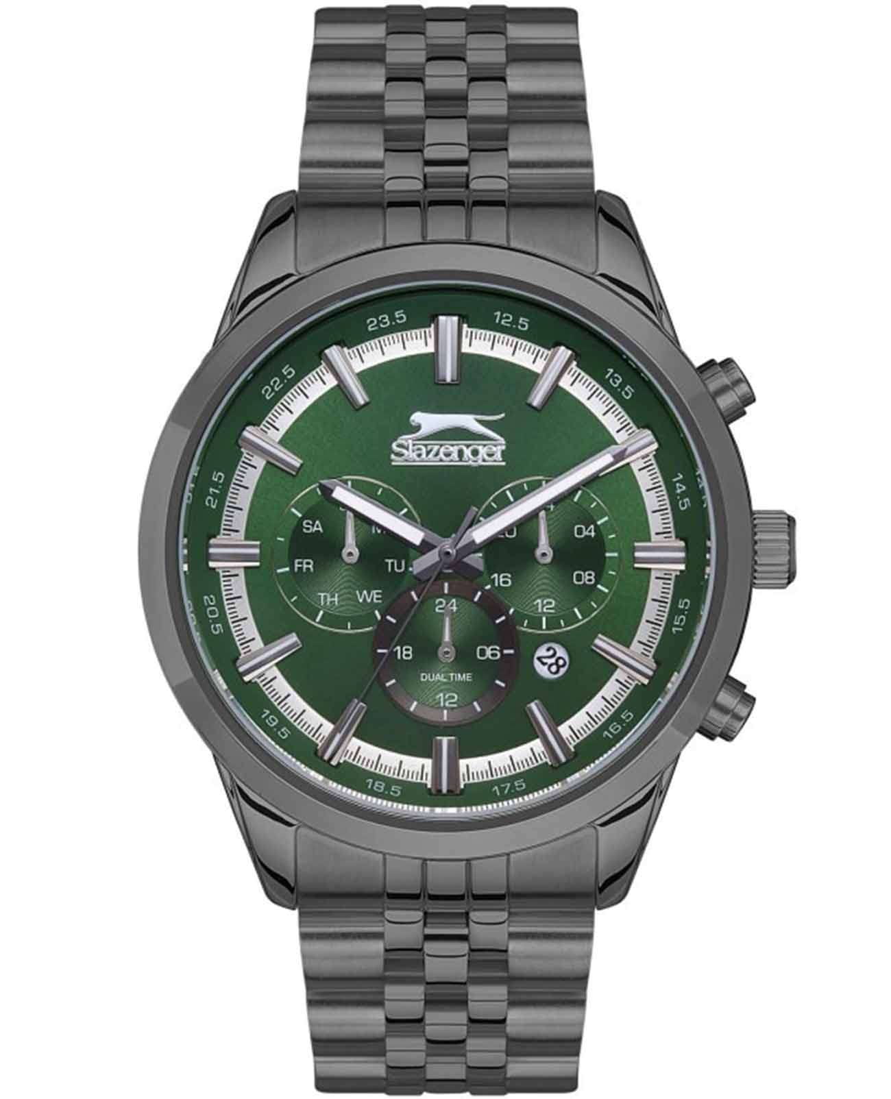 Slazenger Slazenger SL.09.2131.2.04  SL.09.2131.2.04 кварцевые мужские часы зеленый циферблат, браслет суперметалл с ip покрытием — вид спереди