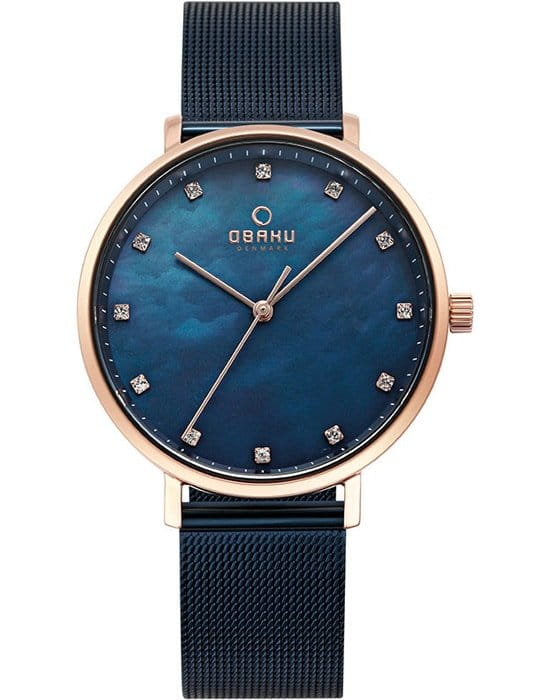 Obaku Obaku V186LXVLML  V186LXVLML кварцевые женские часы синий циферблат, браслет  — вид спереди