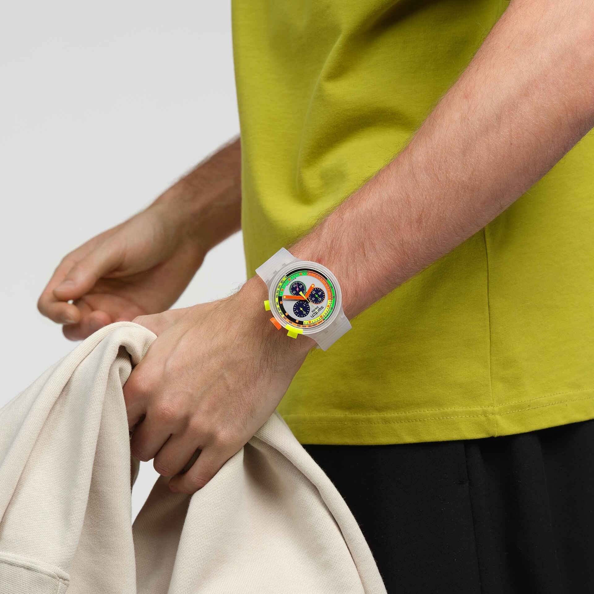 Swatch Swatch Big Bold Chrono SB02K100 мужские часы цветной циферблат на запястье