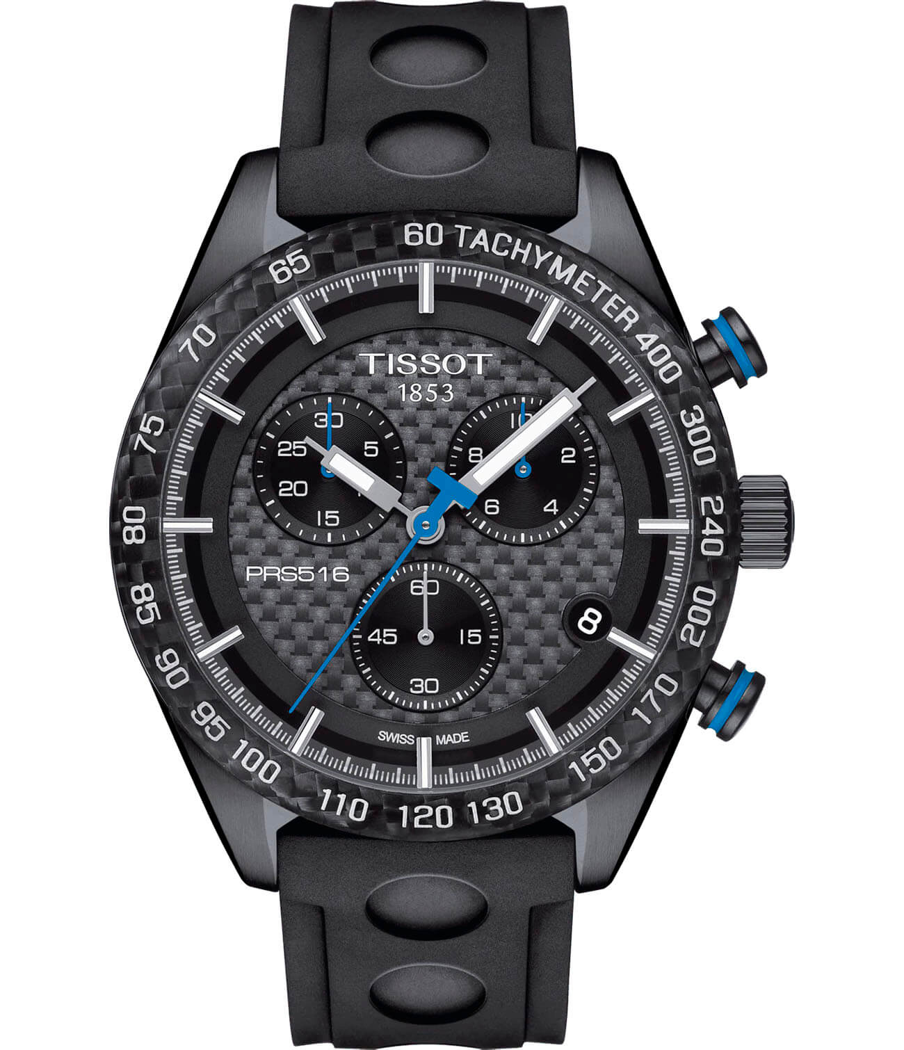 Tissot Tissot PRS 516 Chronograph T100.417.37.201.00 PRS 516 T1004173720100 кварцевые мужские часы черный циферблат, браслет каучук — вид спереди