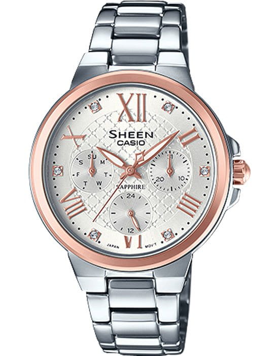 Casio Casio Sheen SHE-3511SG-7A  SHE-3511SG-7A кварцевые женские часы серебристый циферблат, браслет  — вид спереди