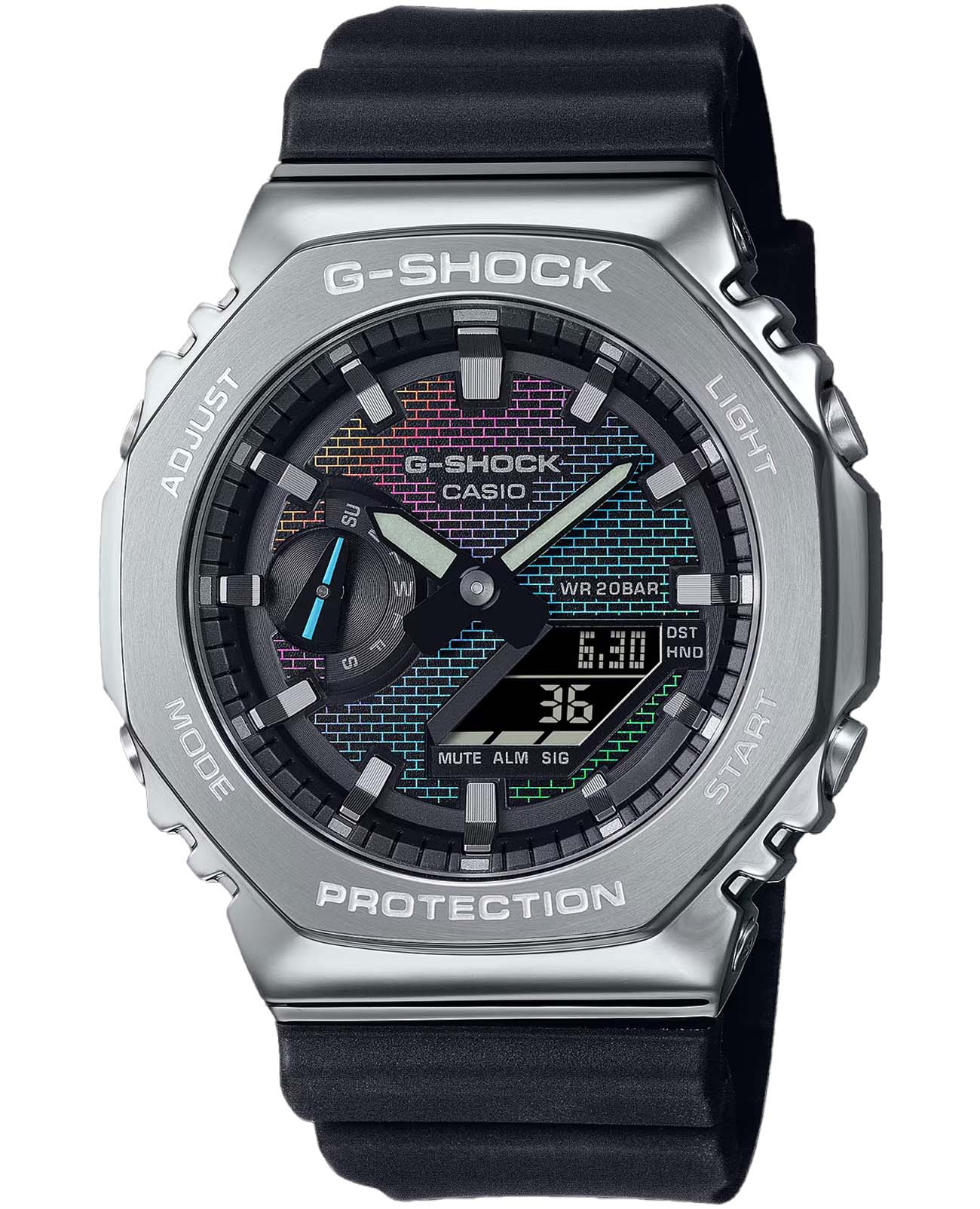 Casio Casio G-Shock GM-2100RW-1A GM GM-2100RW-1A электронные мужские часы  циферблат, браслет пластик — вид спереди