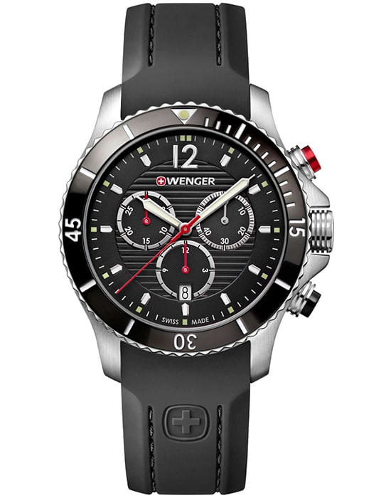 Wenger 01.0643.108  01.0643.108 кварцевые мужские часы черный циферблат, браслет 18-каратное желтое золото — вид спереди