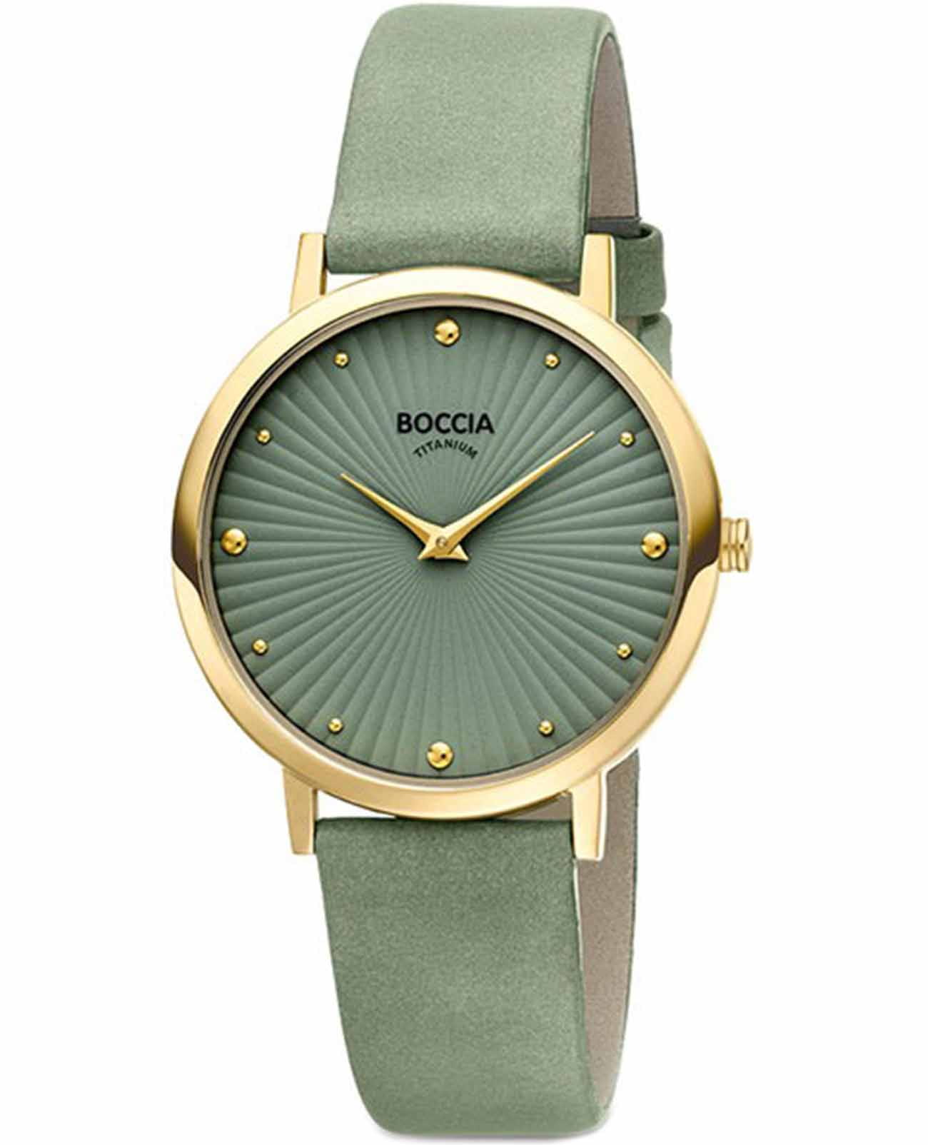 Boccia Titanium Boccia Titanium 3365-04  3365-04 кварцевые женские часы зеленый циферблат, браслет кожаный — вид спереди