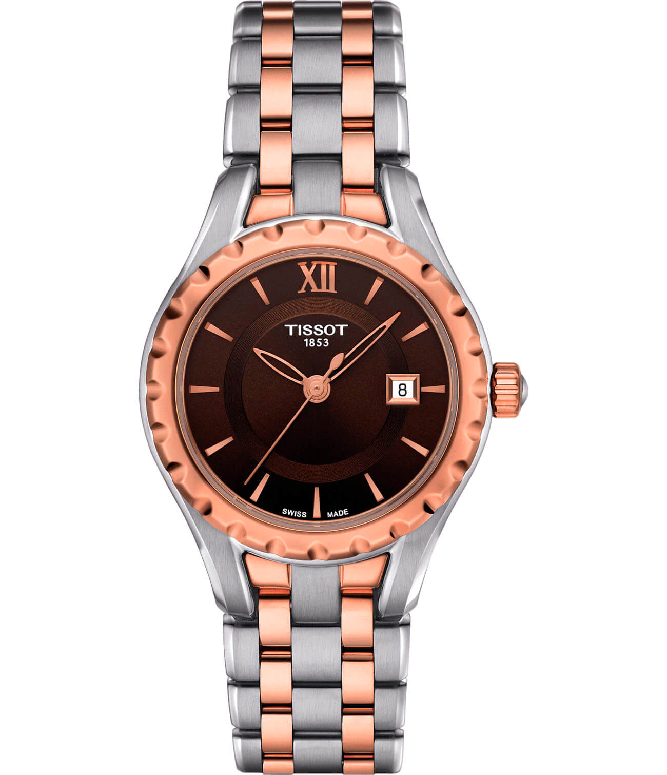 Tissot Tissot Lady Small T072.010.22.298.00 Small T0720102229800 кварцевые женские часы коричневый циферблат, браслет сталь c pvd покрытием — вид спереди