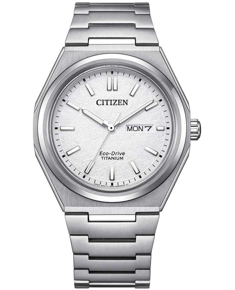 Citizen Citizen Eco-Drive AW0130-85A  AW0130-85A кварцевые мужские часы белый циферблат, браслет титановый — вид спереди