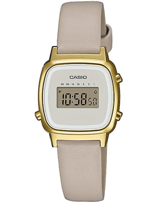 Casio Casio Collection LA670WEFL-9  LA670WEFL-9EF кварцевые женские часы бежевый циферблат, браслет кожаный — вид спереди