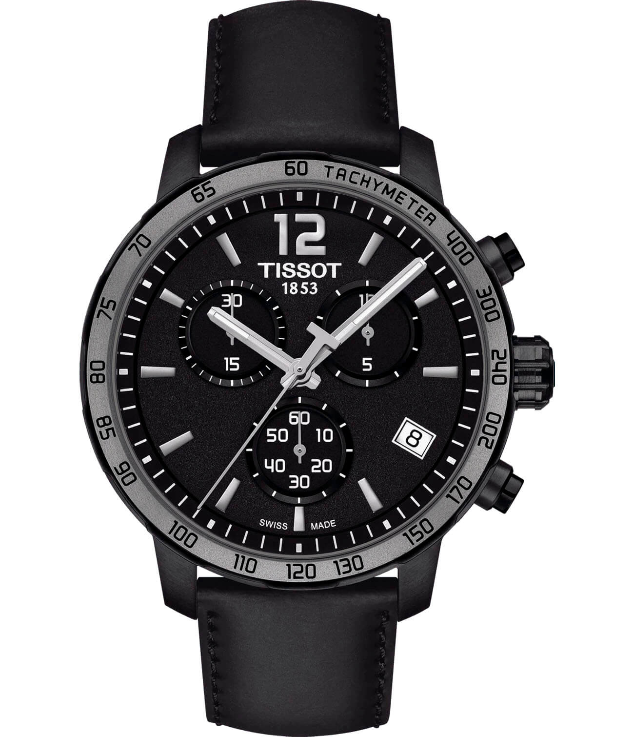 Tissot Tissot T-Sport Quickster T095.417.36.057.02 Quickster T0954173605702 кварцевые мужские часы черный циферблат, браслет кожаный — вид спереди