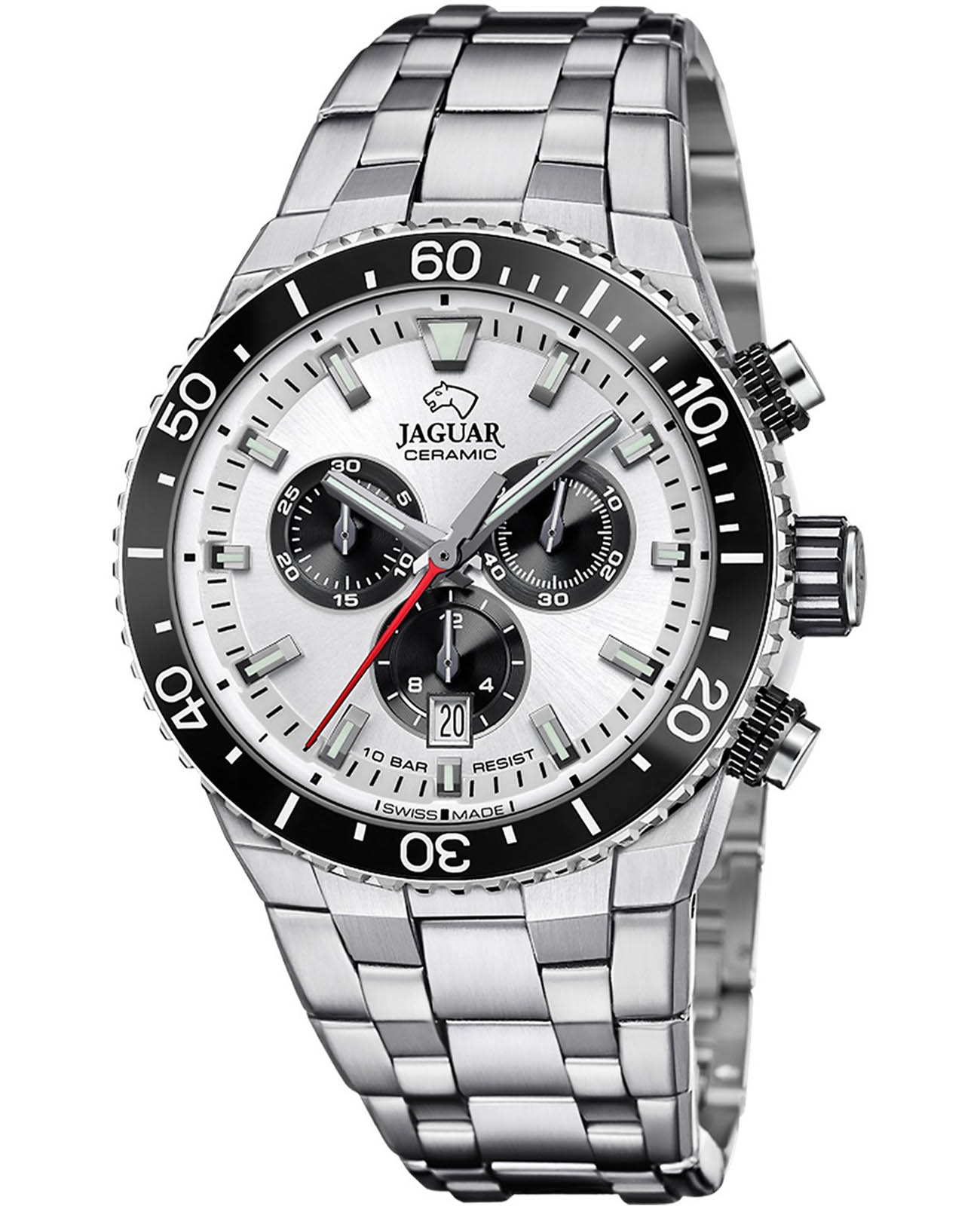 Jaguar Jaguar Ceramic J1022/1  J1022/1 кварцевые мужские часы серебристый циферблат, браслет нержавеющая сталь — вид спереди