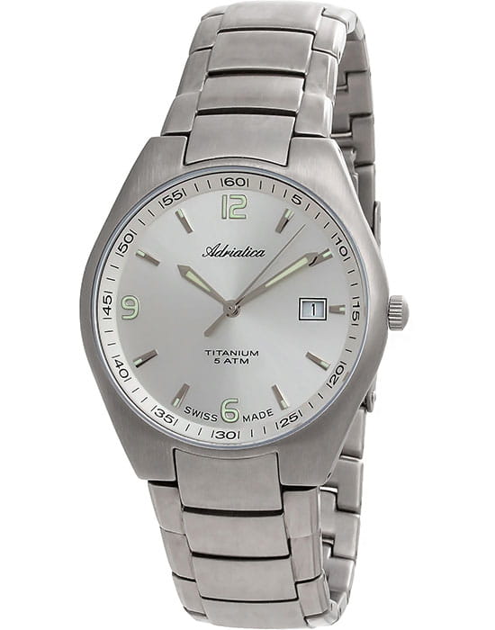 Adriatica Adriatica A1069.4153Q  A1069.4153Q кварцевые мужские часы белый циферблат, браслет титановый — вид спереди