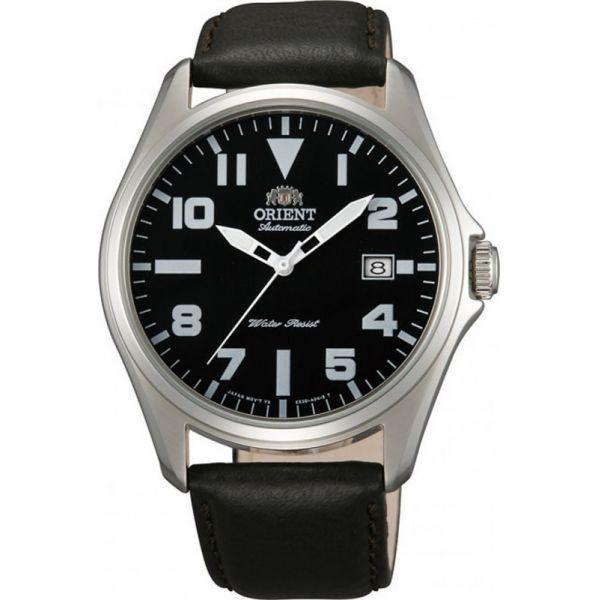 Orient Orient ER2D009B (FER2D009B)  FER2D009B механические мужские часы черный циферблат, браслет кожа + текстиль — вид спереди