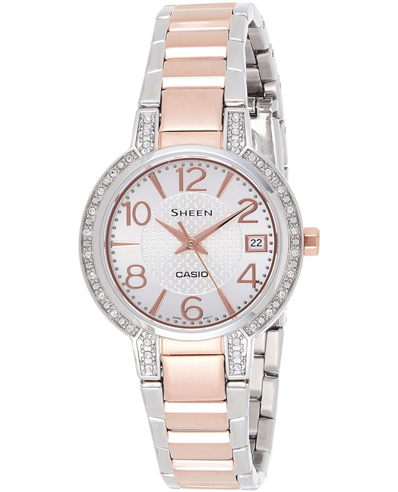 Casio Casio Sheen SHE-4804SG-7AUDR  SHE-4804SG-7AUDR кварцевые женские часы серебристый циферблат, браслет нержавеющая сталь с ip-покрытием — вид спереди