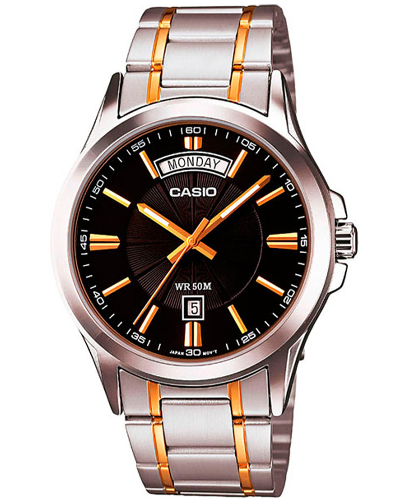Casio Casio Collection MTP-1381G-1AVDF (MTP-1381G-1A)  MTP-1381G-1A кварцевые мужские часы черный циферблат, браслет сталь с ip покрытием — вид спереди