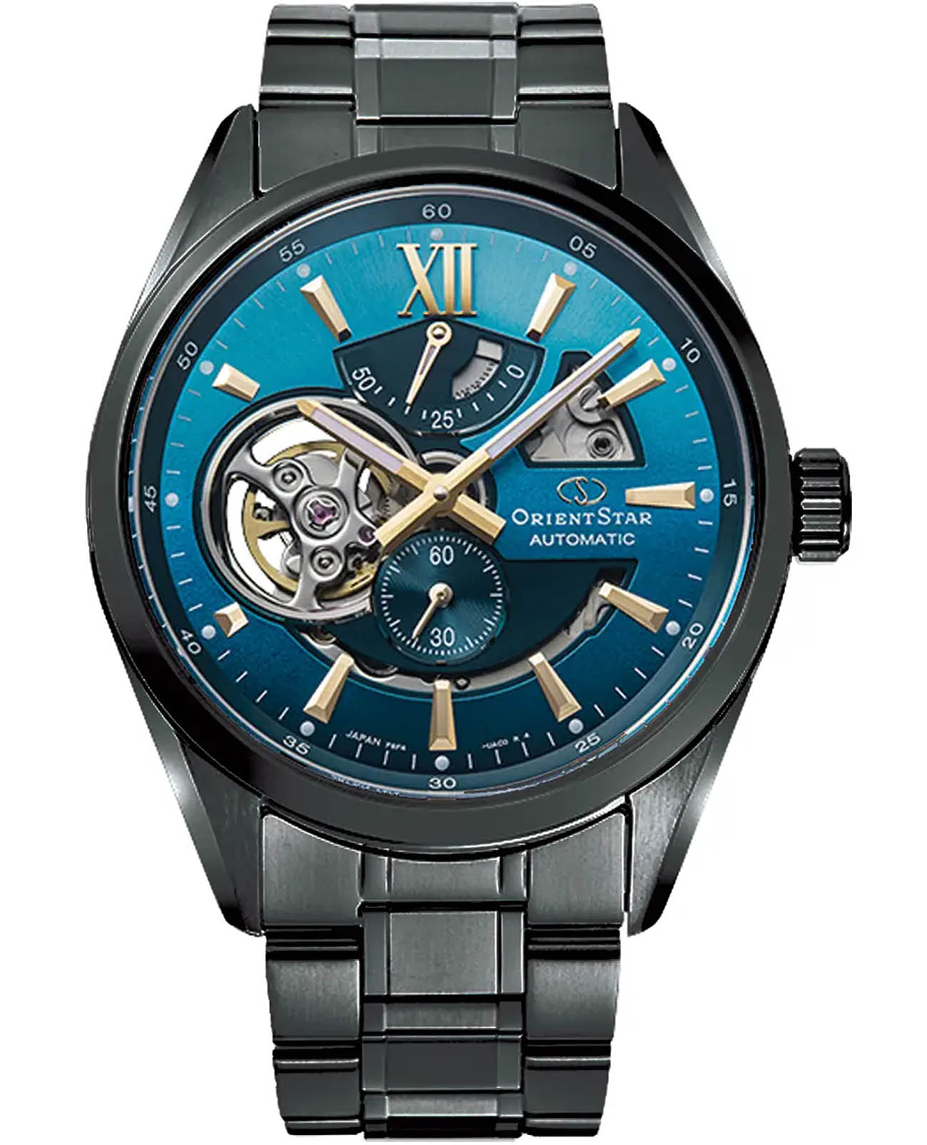 Orient Orient Star Joker Automatic RE-AV0131L (RK-AV0131L)  RE-AV0131L механические мужские часы синий циферблат, браслет нержавеющая сталь с pvd-покрытием — вид спереди
