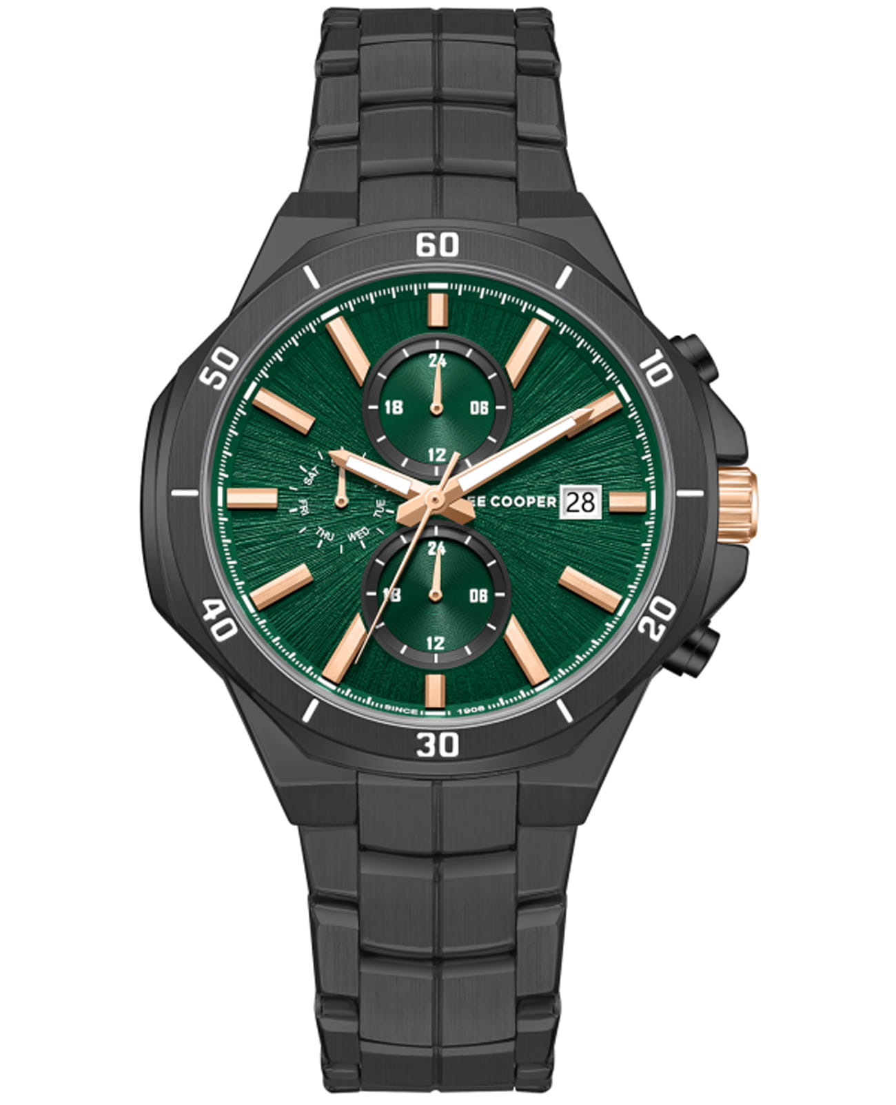 Lee Cooper Lee Cooper LC08067.070  LC08067.070 кварцевые мужские часы зеленый циферблат, браслет нержавеющая сталь с ip-покрытием — вид спереди