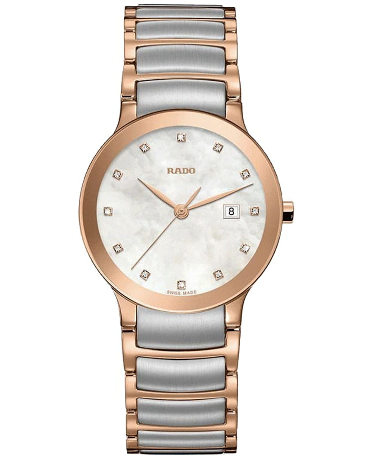 Rado Rado Centrix Diamonds R30555902  R30555902 кварцевые женские часы перламутровый циферблат, браслет сталь c pvd покрытием — вид спереди