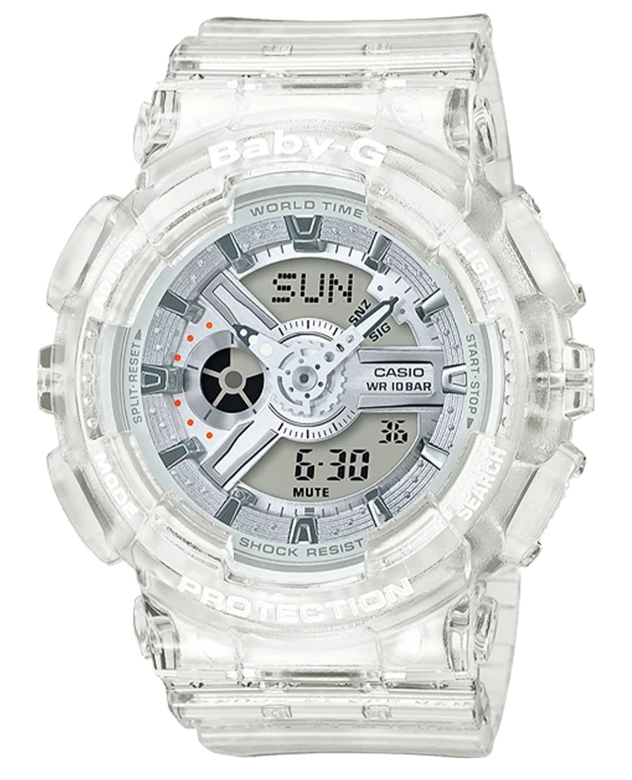Casio Casio Baby-G BA-110CR-7ADR (BA-110CR-7A)  BA-110CR-7A кварцевые женские часы серый циферблат, браслет пластик — вид спереди
