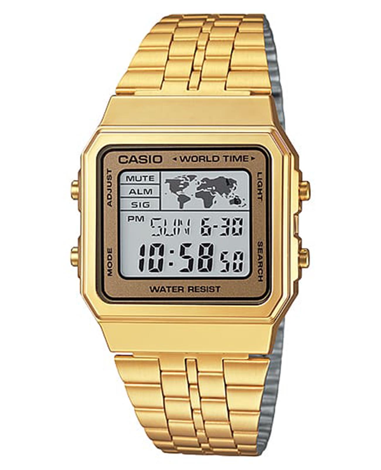 Casio Casio Vintage A500WGA-9D (A500WGA-9)  A500WGA-9D  кварцевые мужские часы серый циферблат, браслет нержавеющая сталь — вид спереди